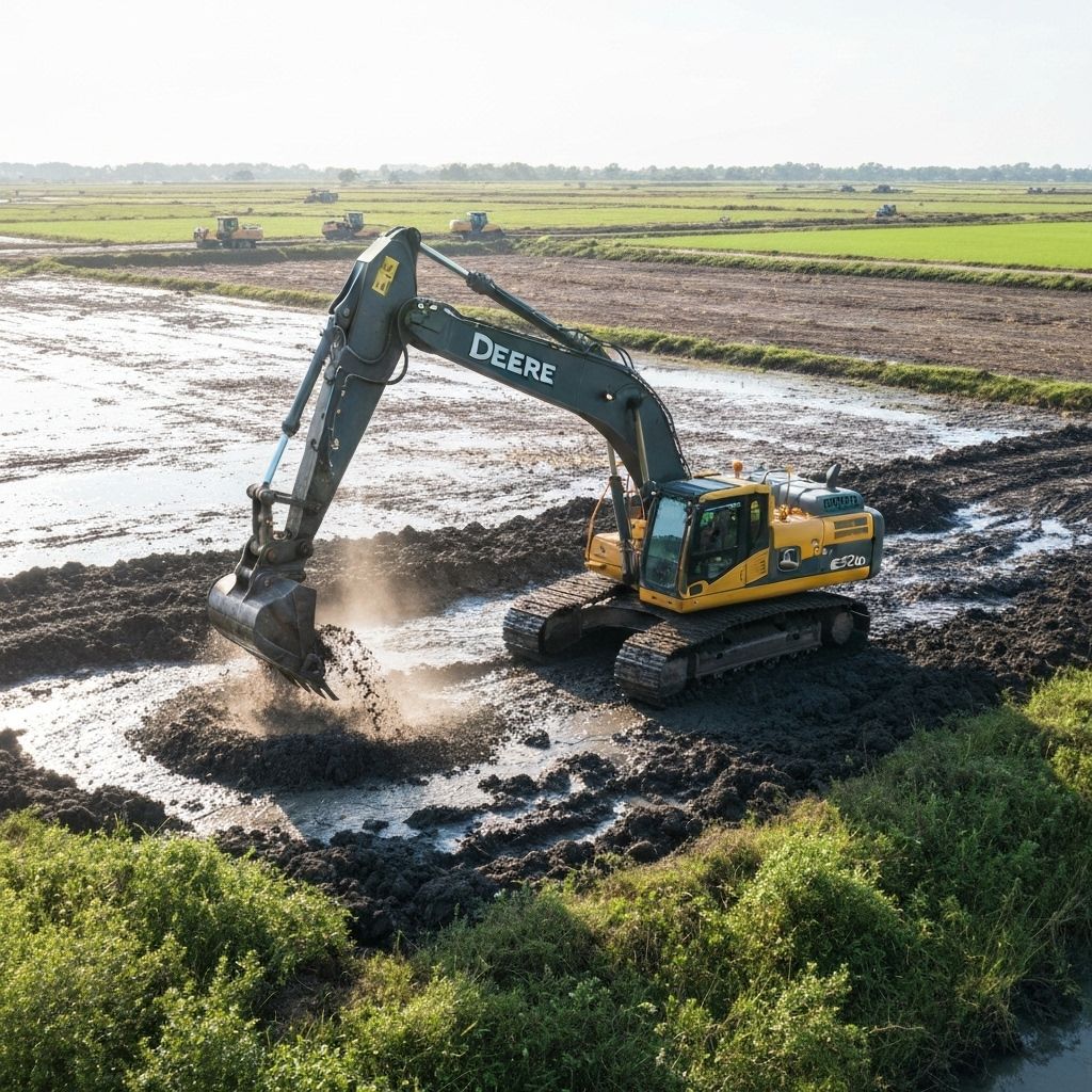 John Deere excavator doing pool and pond excavation in Lafayette Louisiana